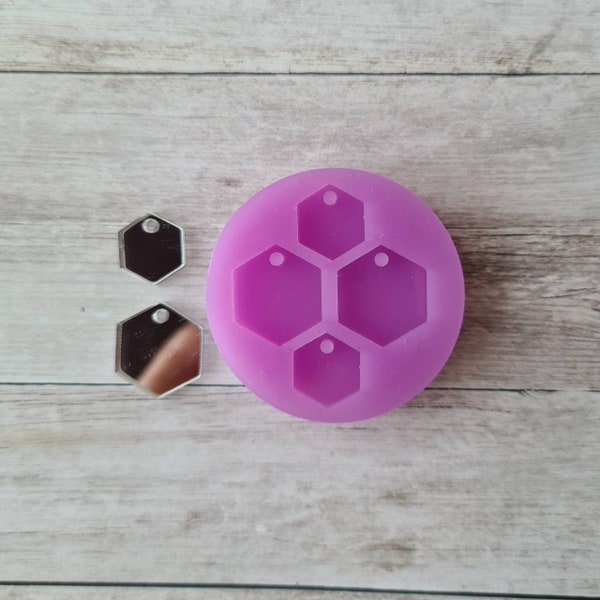 Dangle earrings mold - 16mm and 12mm hexagon resin mold, flexible silicone mold, polymer clay mold, polymer clay supplies, resin supplies