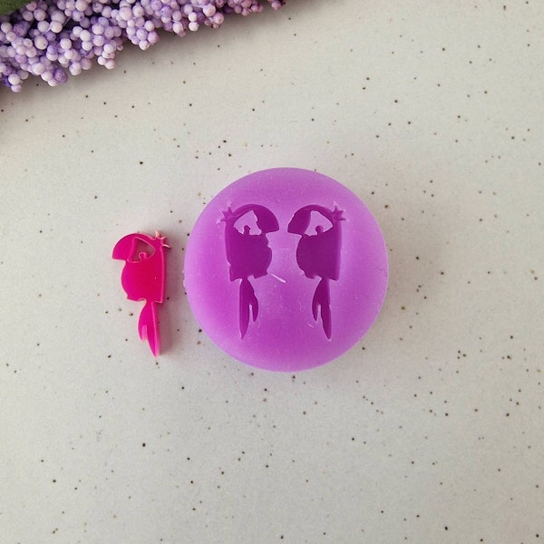 Stud earrings resin mold - 20mm parrot mold, tropical bird mould, flexible silicone mold, polymer clay mold, clay supplies, resin supplies