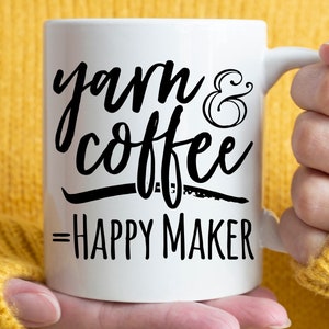 Happy Maker Gift for Crafters Yarn and Coffee Equal Happy Mommy Mug Arm Knitting Happy Maker