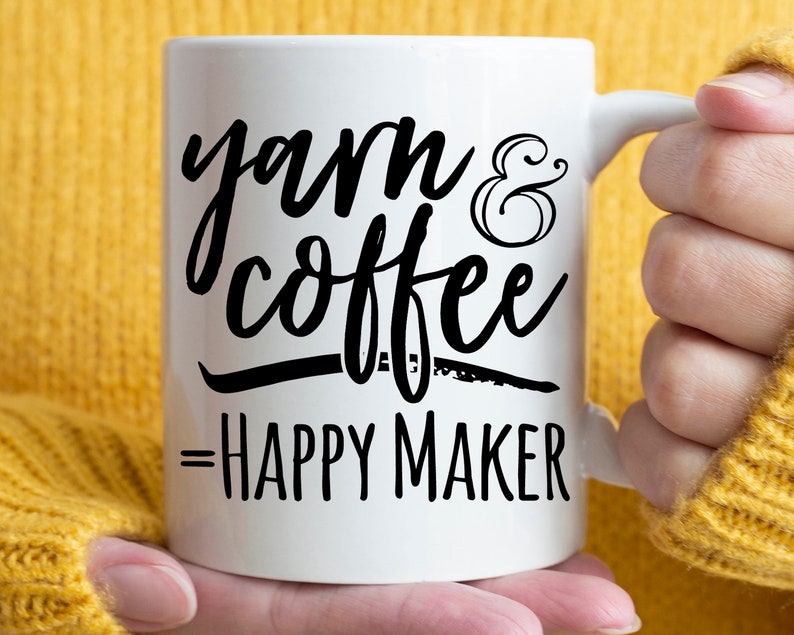 Happy Maker Gift for Crafters Yarn and Coffee Equal Happy Mommy Mug Arm Knitting Happy Maker