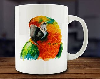 Parrot Gift, Watercolor Parrot Coffee Mug, Kitchen Art