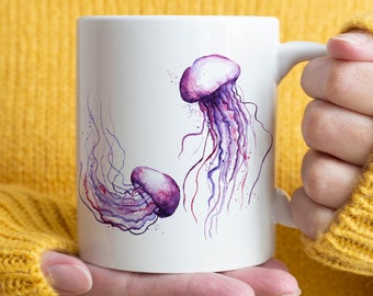 Watercolor Jellyfish Coffee Mug Ocean Theme Jelly Fish Aquarium