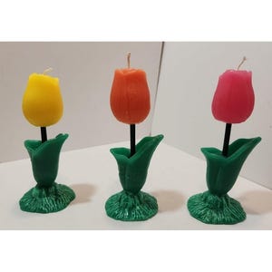 Vintage Tulip Candles Set: Yellow, Pink, Orange Floral Decor