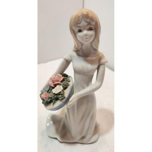 Porcelain Girl With Flower Basket Figurine - Etsy