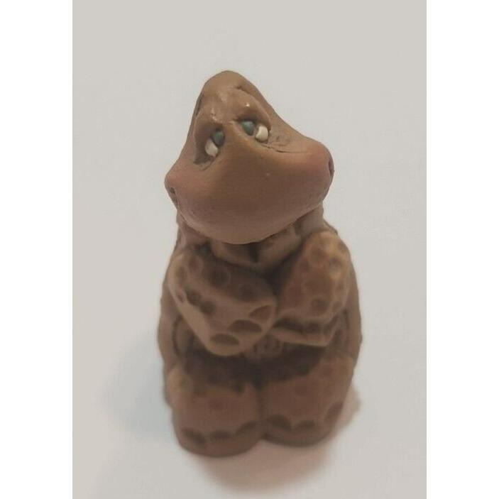 Miniature Clay Sitting on Back Legs Turtle with Big Eyes - Signed 1.5" by 2"