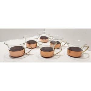 Vintage Set Of 6 Schott Mainz Jena Copper Brass Glass Cups Mid Century Modern