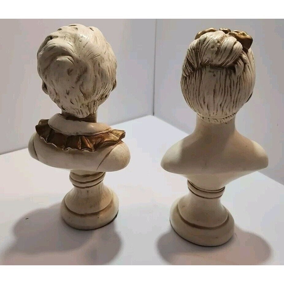 Alexander Backer Chalkware Children Victorian Art Boy Girl Bust