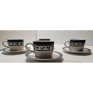 Vintage Pfaltzgraff Orleans Cup and Saucer Set - Blue Floral Stoneware