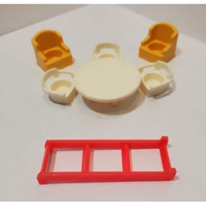 Vtg 1970&#39;s Fisher Price Little People Furniture Lot Table, Chairs, Red Ladder