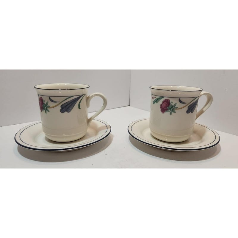 LENOX Poppies On Blue Rooster Bird Accent Coffee Tall Mugs Set Of 2