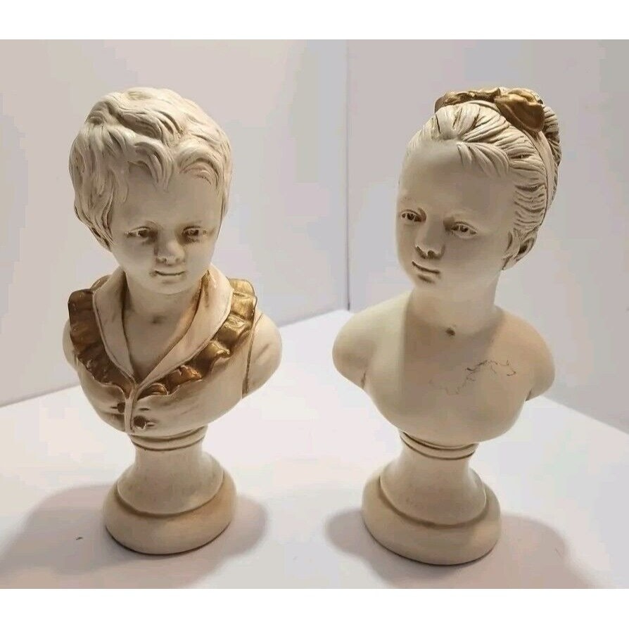 Alexander Backer Chalkware Children Victorian Art Boy Girl Bust