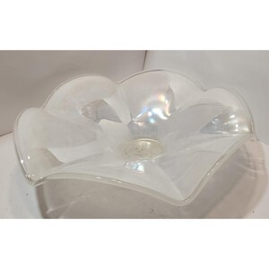 Vtg Large White Carnival Glass Ruffled Bowl Floral Shaped 15&quot; Wide by 4&quot; Tall
