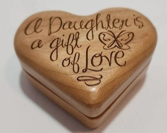 Vtg Small Wooden Heart Music Trinket Box "A Daughter Is A Gift Of Love" Works