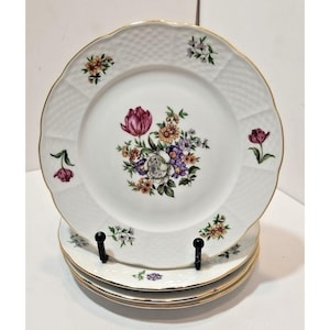 Tk Thun Tjeckoslovakien 18 cm Europa Bouquet Salladstallrikar med guldkant, set om 4