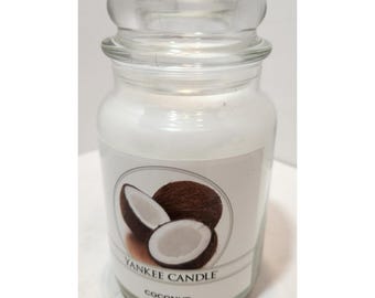 Vtg Rare Yankee Candle Coconut Single Wick Glass Jar With Lid New 22oz.