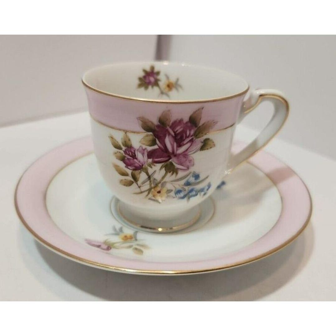 Vtg Ohata China Demitasse Teacup & Saucer Made Occupied Japan Pink