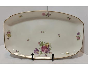 Bandeja rectangular para sándwiches Rosenthal K2922 Else de 11 pulgadas con detalles florales dorados