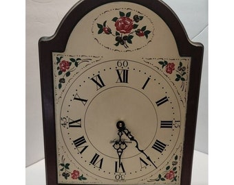 Horloge murale Vtg Johnsbury E316-000 Seth Thomas, décor de roses en bois, chiffres romains