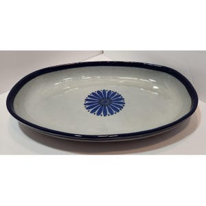 VTG Ken Edwards El Palomar Guadalajara blauwe grote ovale serveerschaal 18&quot; gesigneerd