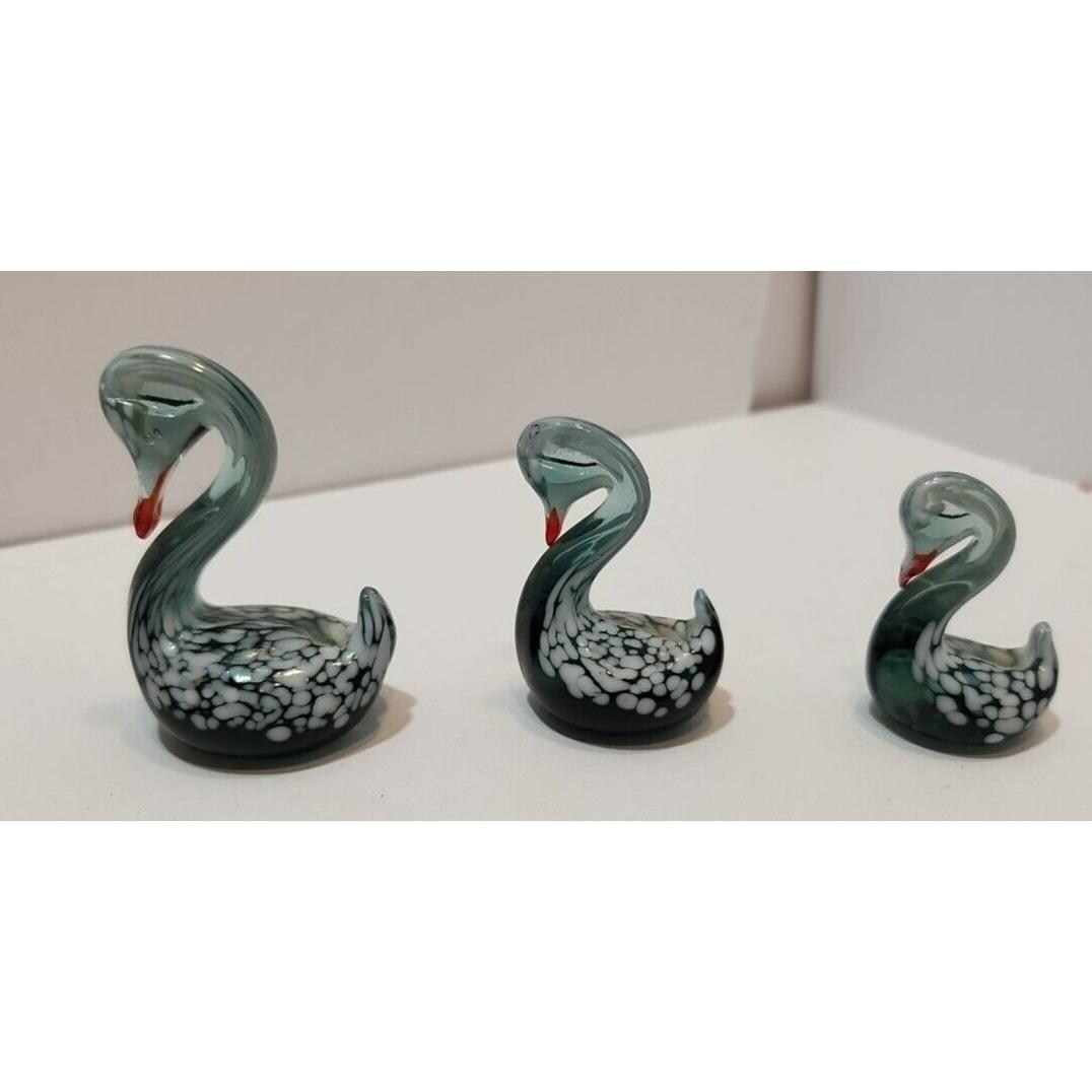 ヴィンテージアートガラスの白鳥：青と白の置物セット - Etsy 日本