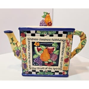 Vintage Porcelain Fruit of the Spirit Teapot with Fruit Colorful Novelty Decor
