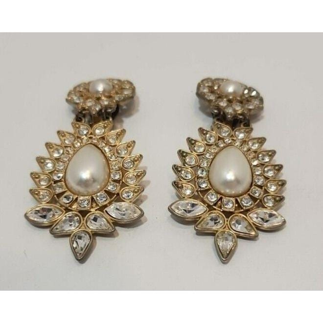 thumbnail image 2 of Vintage Style Clip-On Chandelier Earrings - Antique Silver/Gold Brass With Crystal Beads 2 of 13