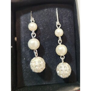 Vintage Faux Pearl and Rhinestone Dangle Pierced Earrings