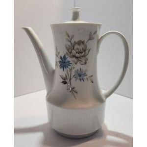 Botón de soltero azul Vtg Schrinding Bavaria MCM y patrón de rosa gris para té/café