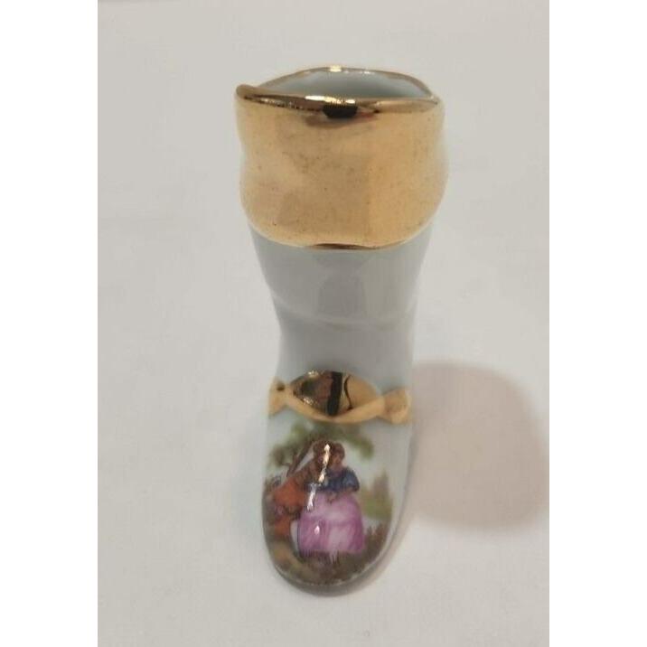 ヴィンテージ ミニチュア 磁器 リモージュ ブーツ 求愛カップル 高さ