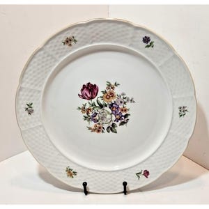 Vintage TK Thun Europa Bouquet Tallrik Rund Fat 30 cm Korgflätad Kant Guld