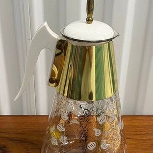 Mid Century Vintage Corning Fred Press Dogwood Coffee Carafe with Lid