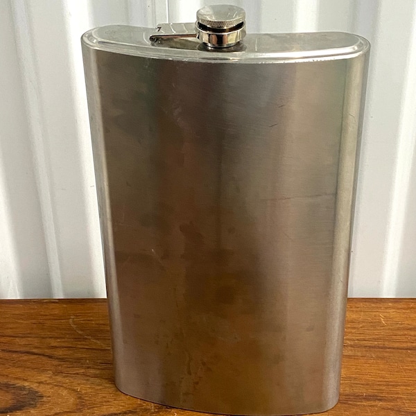 Vintage Large Stainless Steel 64 Oz Hip Flask