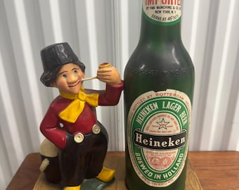 Vintage 1960s Large Heineken Beer Dutch Boy Chalkware Advertising Bar Display