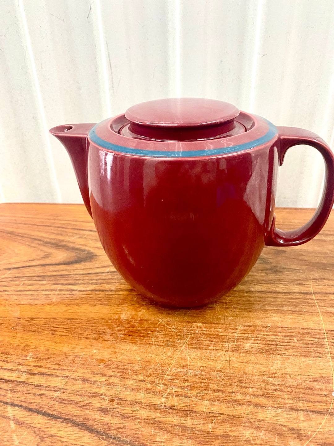 Vintage Tea Pot Block Yamaka Japan Optics Ultrastone Burgundy Navy Jack