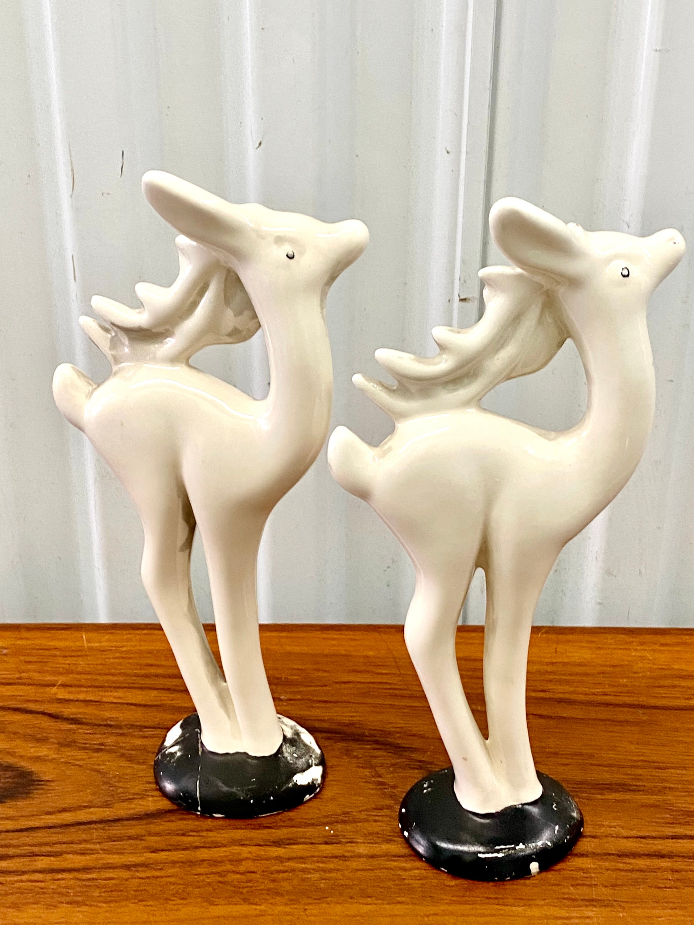 Mid Century Vintage Paar Rentiere aus weißer Keramik | Etsy