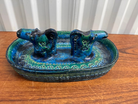 Bitossi Rimini Blue Londi Designed Double Horse Head Ashtray