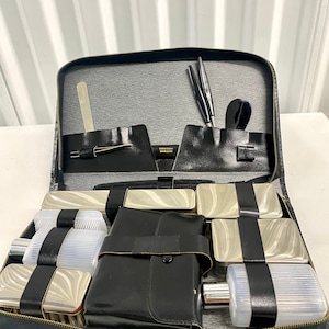 1970s Vintage Mens Travel Kit Black Leather Made In West Germany Unused.