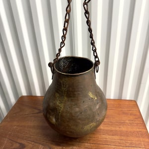 Antique Copper & Brass Hanging Vessel Vase Planter