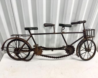 Vintage Folk Art Wood & Metal Tandem Bike Wall Sculpture 23" Long