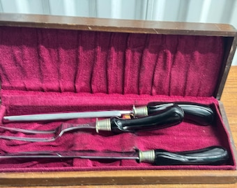 Vintage Flint USA Vadium Steel Bakelite Handles Carving Set W/ Box