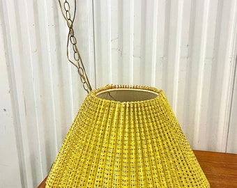 vintage Mid Century Yellow Fiberglass Shade Swag Lamp Hanging Ceiling NOS