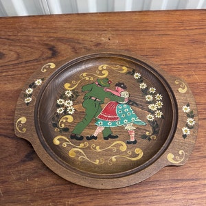 Mid Century German Folk Art Hand Painted Wooden Plate