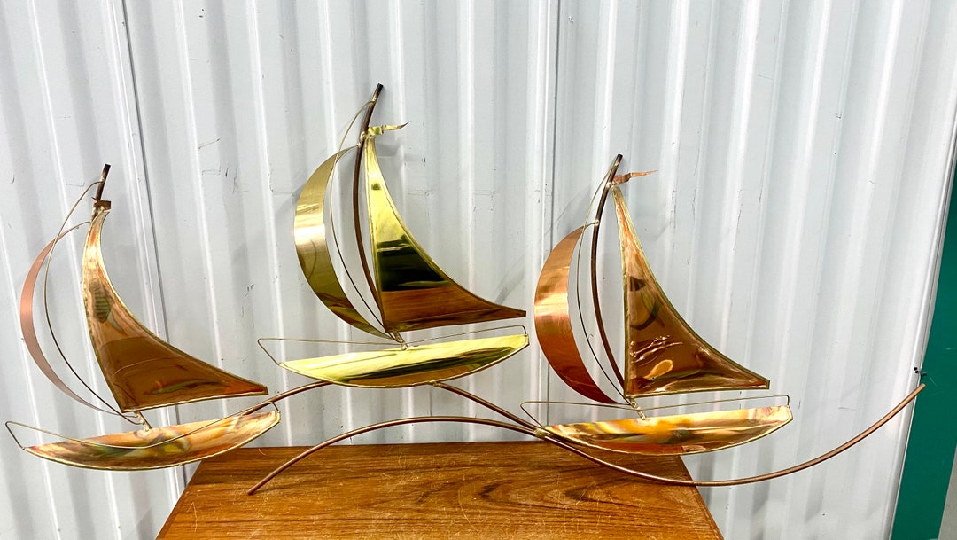 Vintage Mid Century Copper Bronze Sail Boat Wall Sculpture Etsy