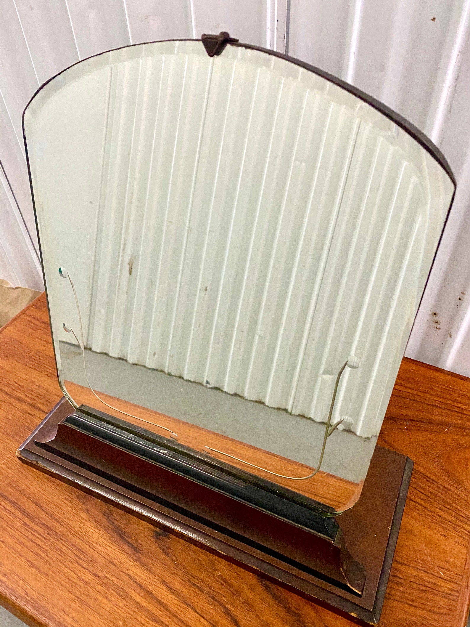 Antique Art Deco Engraved Dresser Mirror On Wood Stand Etsy