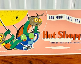 Vtg 1940's Hot Shoppes Drive In Restaurant Trolley Store Bus Reklama Rzadkość