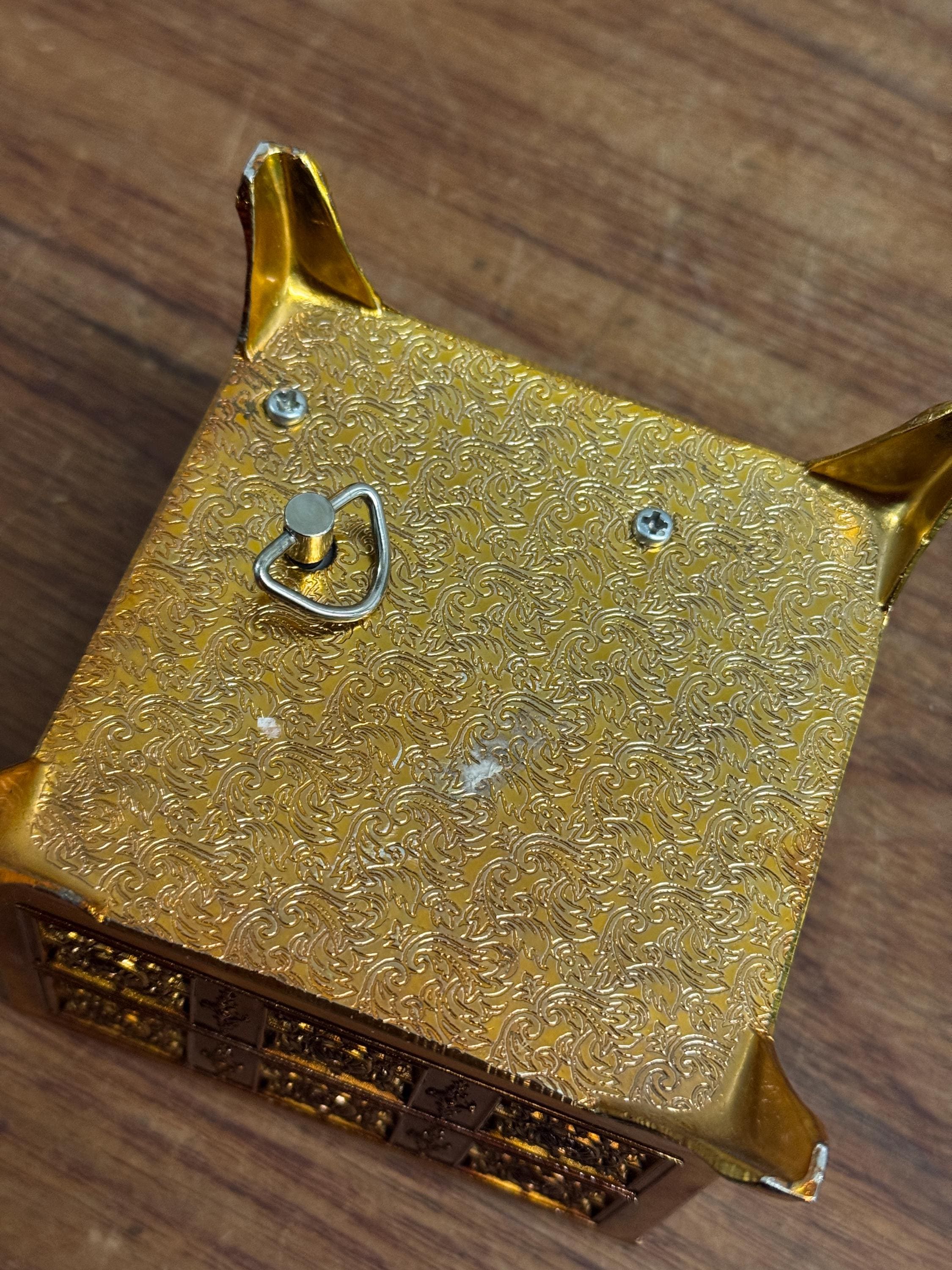 ヴィンテージ ゴールドメタル 花柄セラミック蓋付き ミュージカル