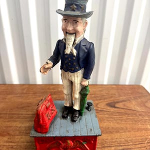Vintage 1970s Cast Iron Uncle Sam Mechanical Bank