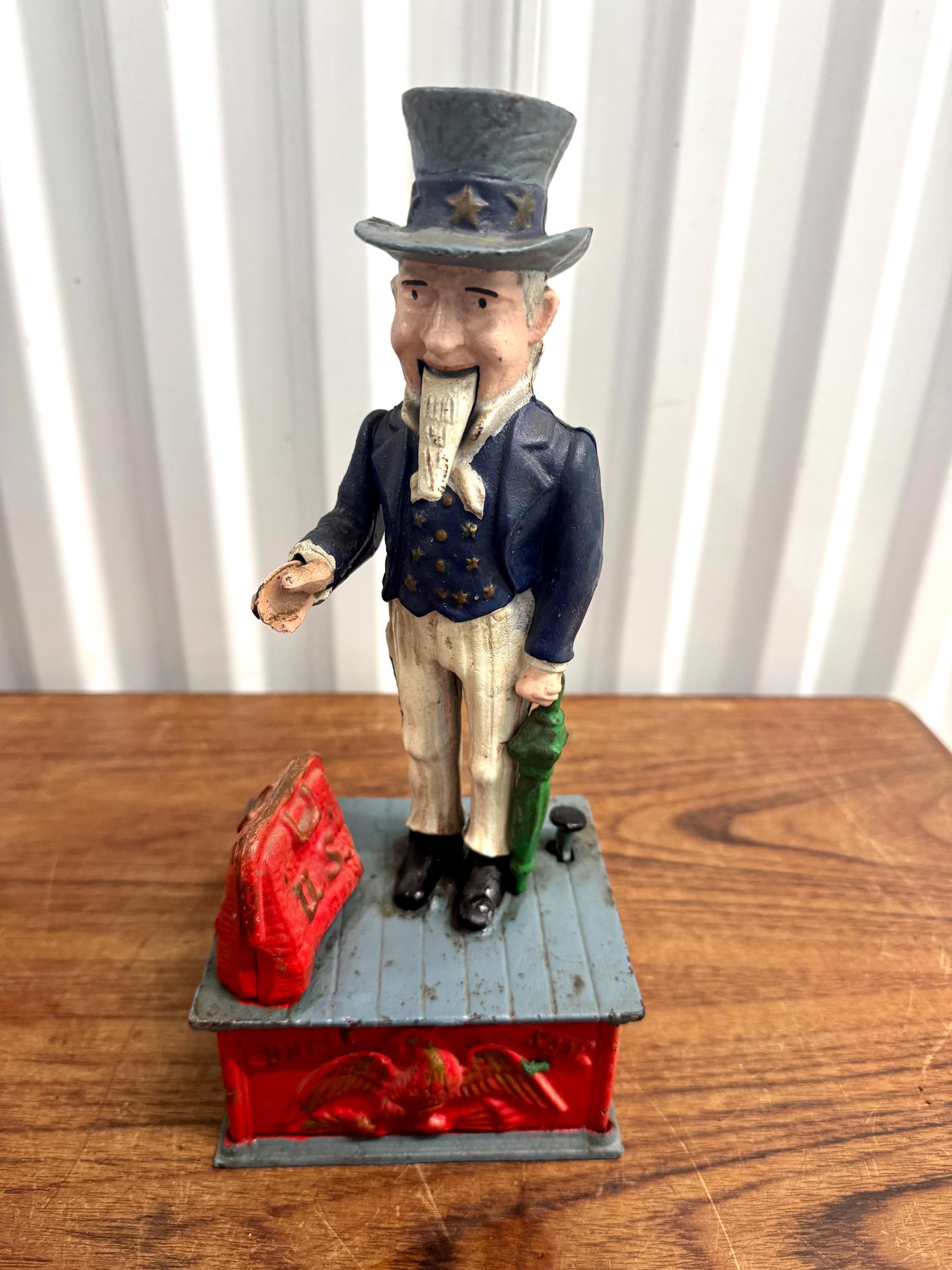 Vintage 1970s Cast Iron Uncle Sam Mechanical Bank - Etsy