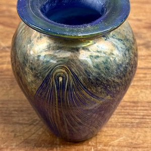 Stephen Fellerman Hand Made Iridescent Studio Art Glass Vase 1989 Signed