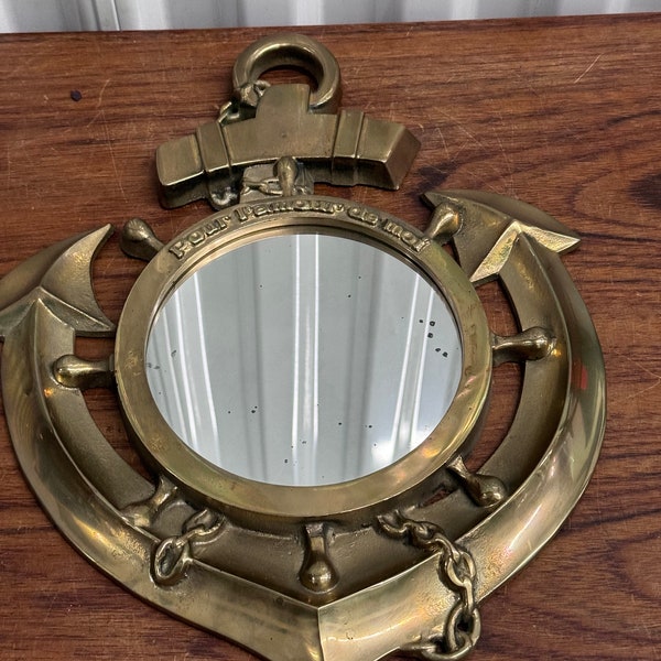 Vintage Brass Nautical Wall Mirror with Anchor Helm Pour L'Amour De Moi
